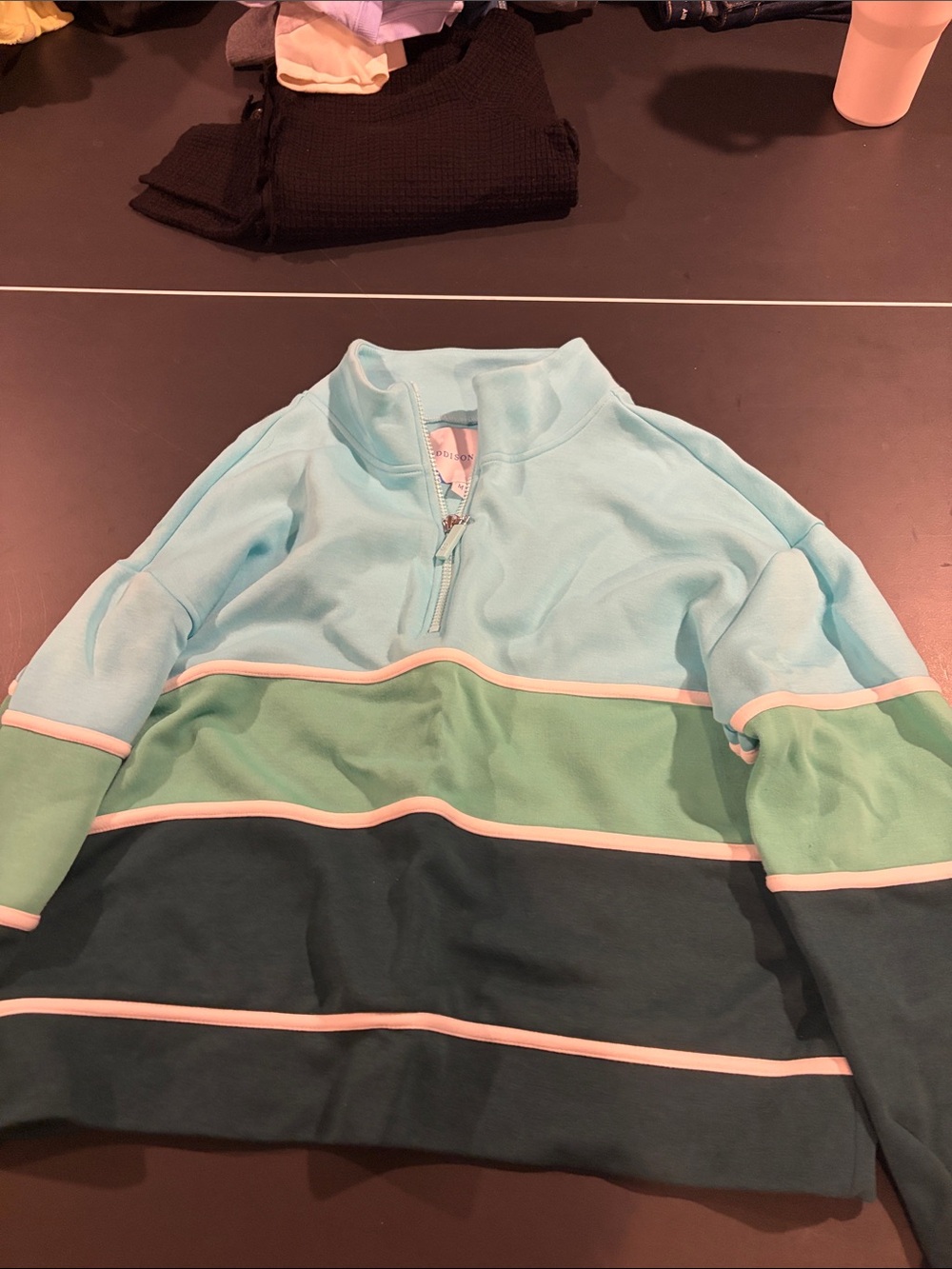 Addison Bay Striped Quarter-Zip Pullover - Light Blue, Mint & Teal